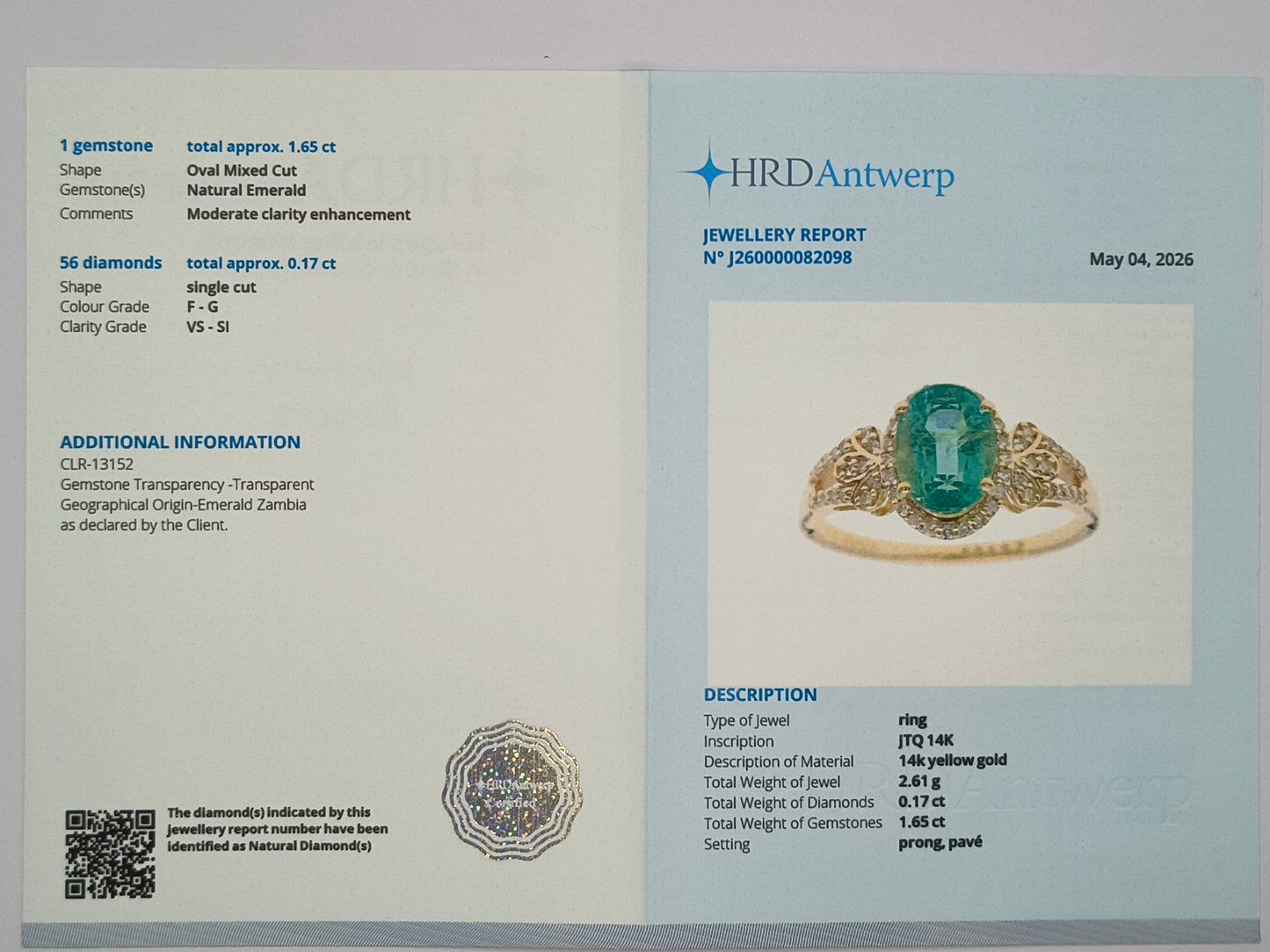 1.82 Ct Oval Mixed Cut Natural Emerald 14K Gold Ring