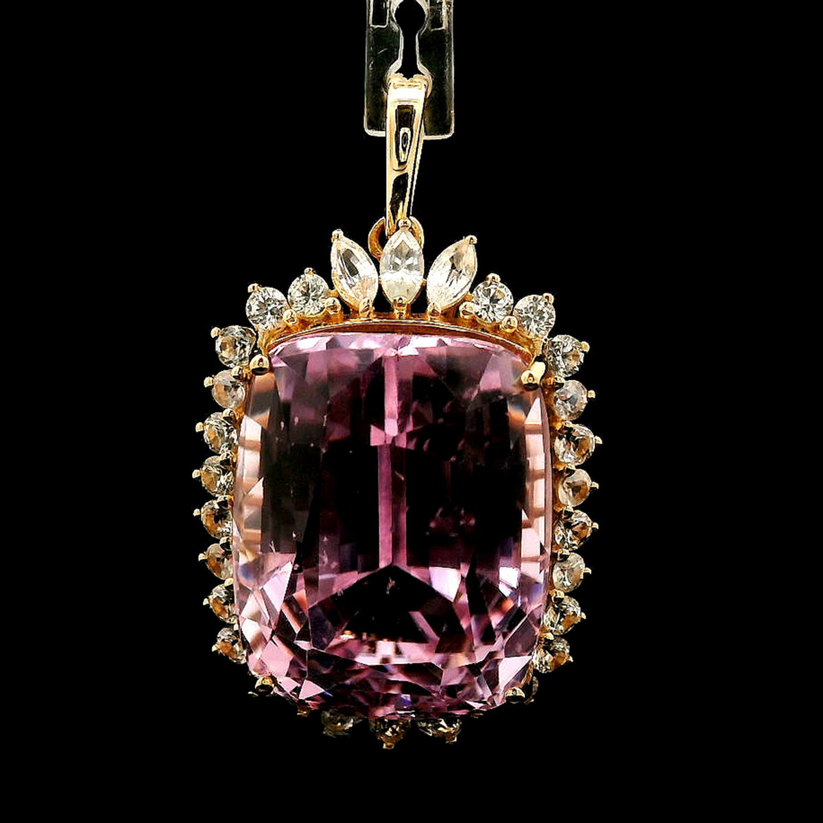 31.18 Ct Cushion Kunzite 14K Gold Pendant
