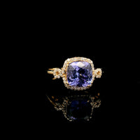 2.42 Ct Cushion Mixed Cut Natural Tanzanite 14K Gold Ring
