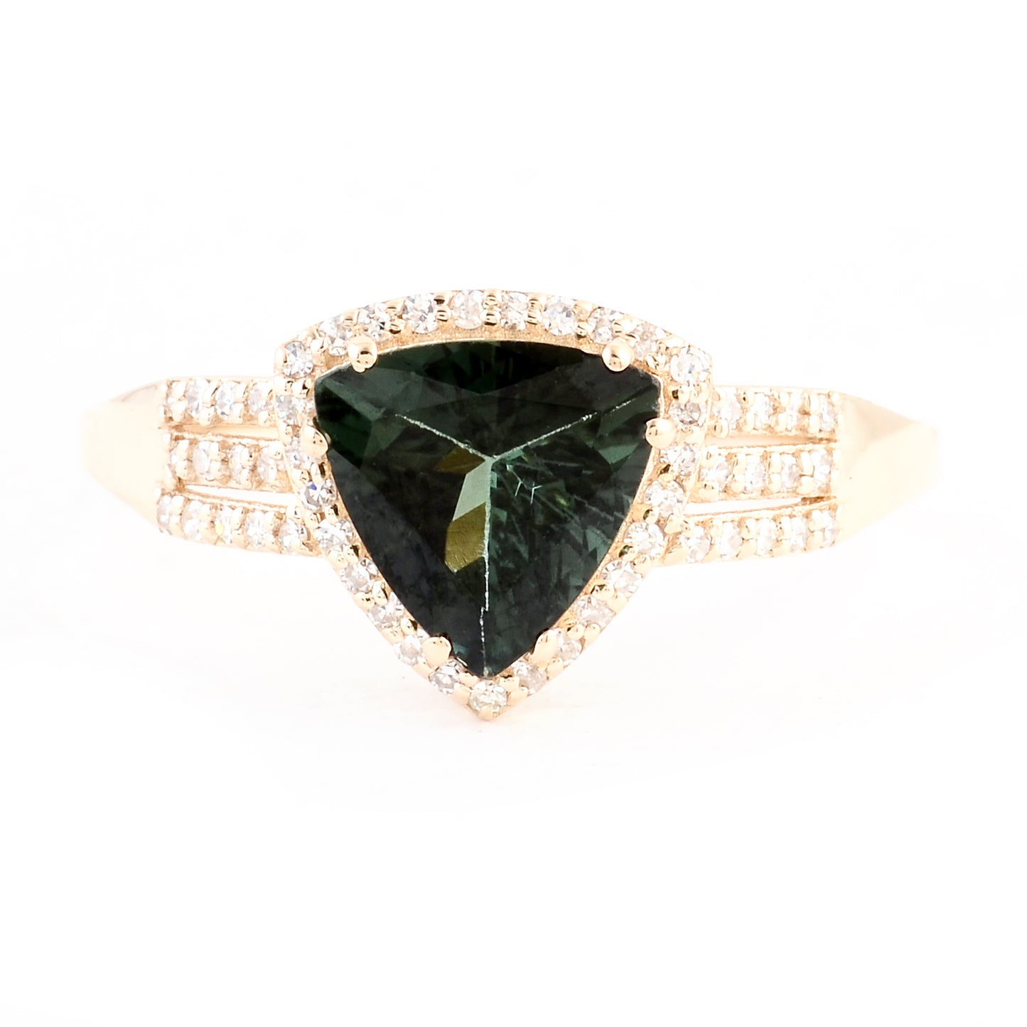 1.36 Ct Triangular Mixed Cut Natural Tourmaline 14K Gold Ring