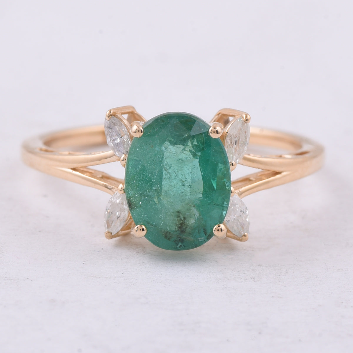 2.10 Ct Oval Natural Emerald 14K Gold Ring