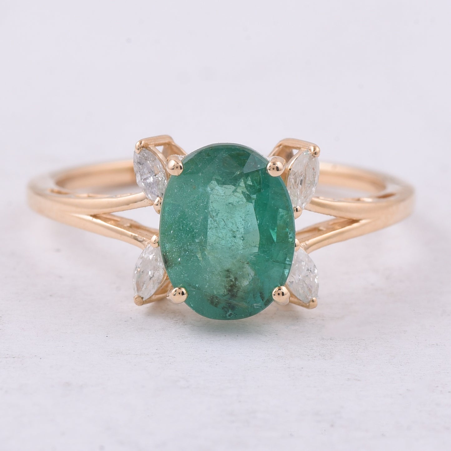 2.10 Ct Oval Natural Emerald 14K Gold Ring