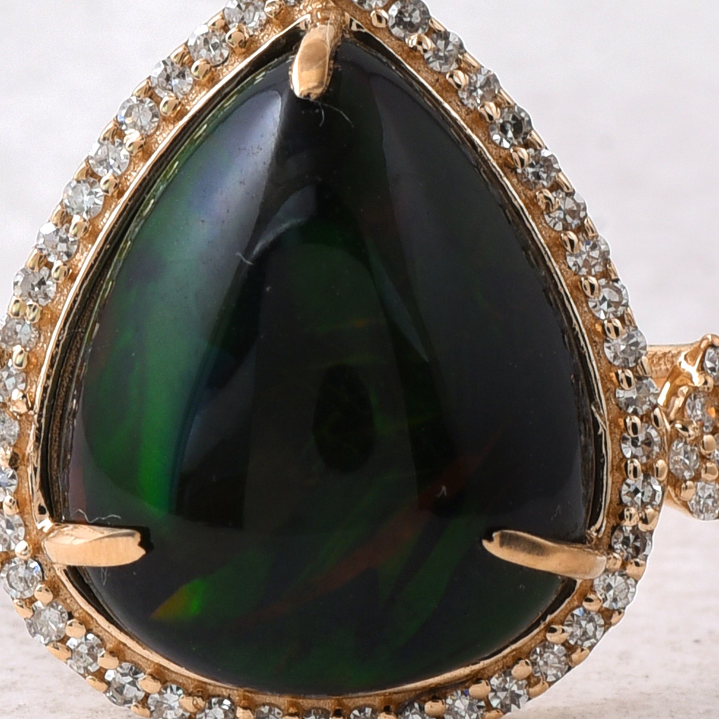 4.12 Ct Pear Cabochon Natural Black Opal 14K Gold Ring
