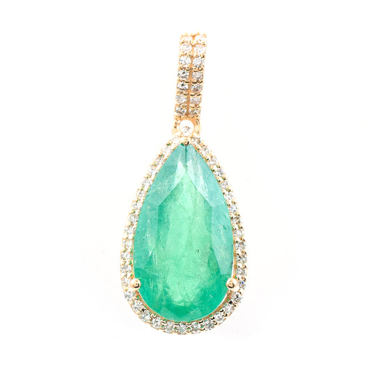 3.34 Ct Pear Mixed Cut Natural Emerald 14K Gold Pendant
