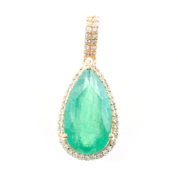 3.34 Ct Pear Mixed Cut Natural Emerald 14K Gold Pendant