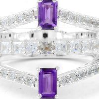 2.56 Ct Octagon Amethyst, Cubic Zirconia 925 Sterling Silver Ring
