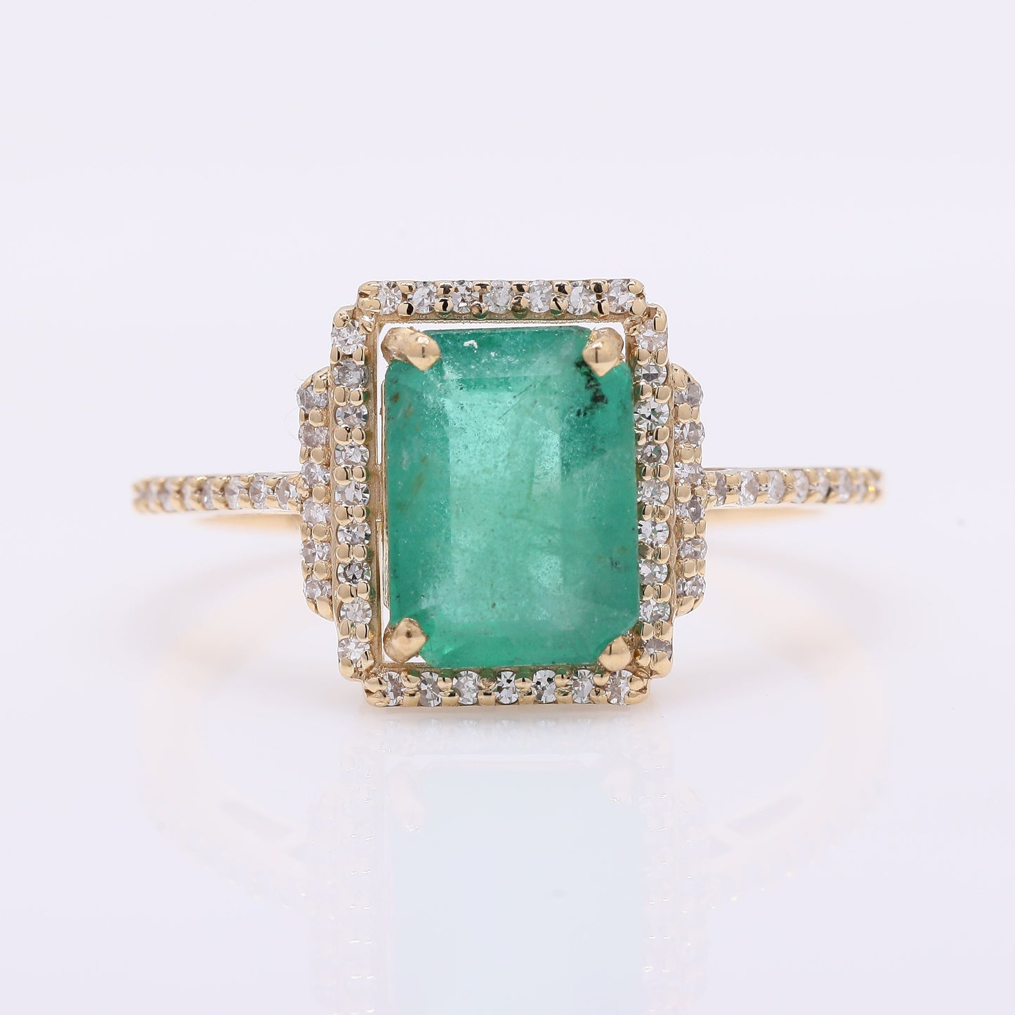 2.25 Ct Octagon Step Cut Natural Emerald 14K Gold Ring