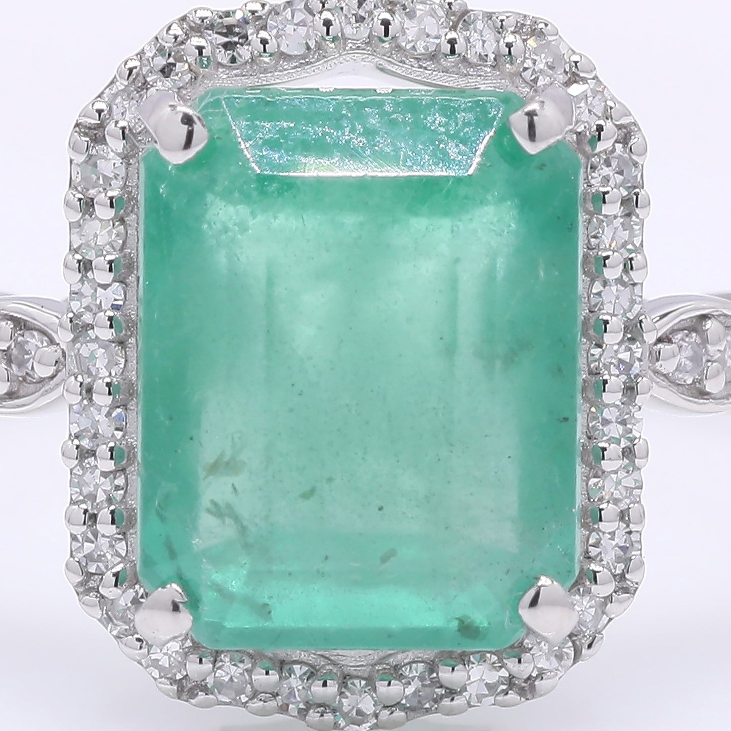2.53 Ct Octagon Step Cut Natural Emerald 950 Platinum Ring