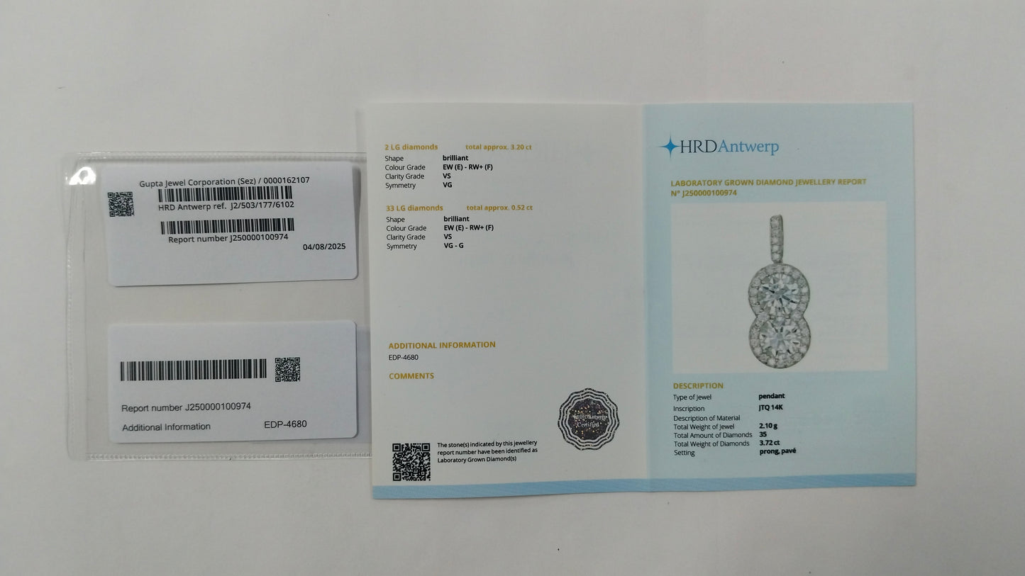 3.72 Carats Lab Grown Diamond 14K Gold Pendant