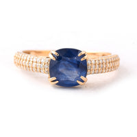 2.19 Ct Cushion Mixed Cut Natural Sapphire 14K Gold Ring