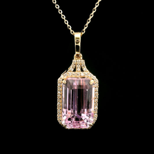 8.19 Ct Octagon Kunzite 14K Gold Pendant