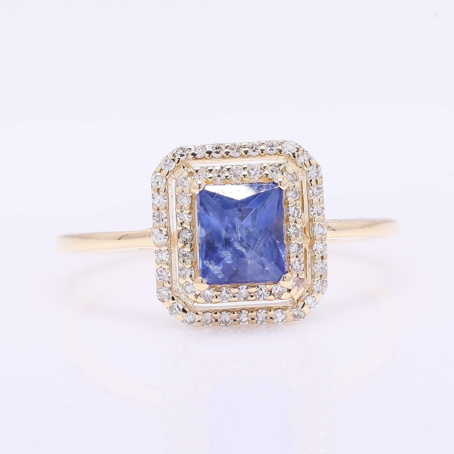 1.29 Ct Square Mixed Cut Natural Sapphire 14K Gold Ring