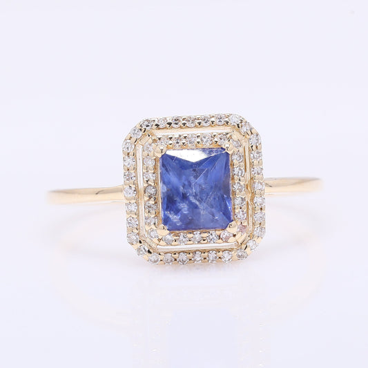1.29 Ct Square Mixed Cut Natural Sapphire 14K Gold Ring