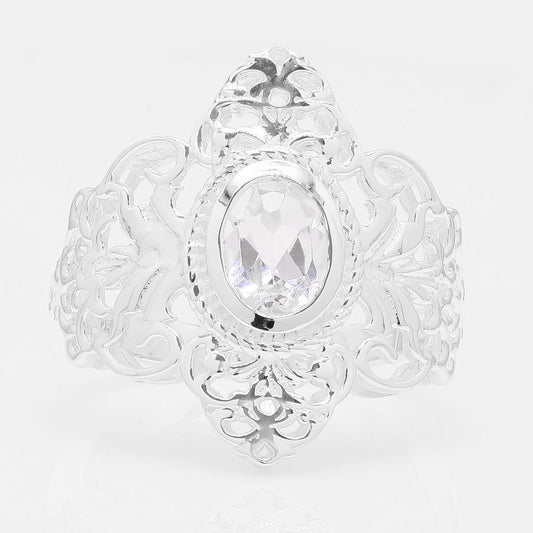 1.51 Ct Oval White Topaz 925 Silver Ring