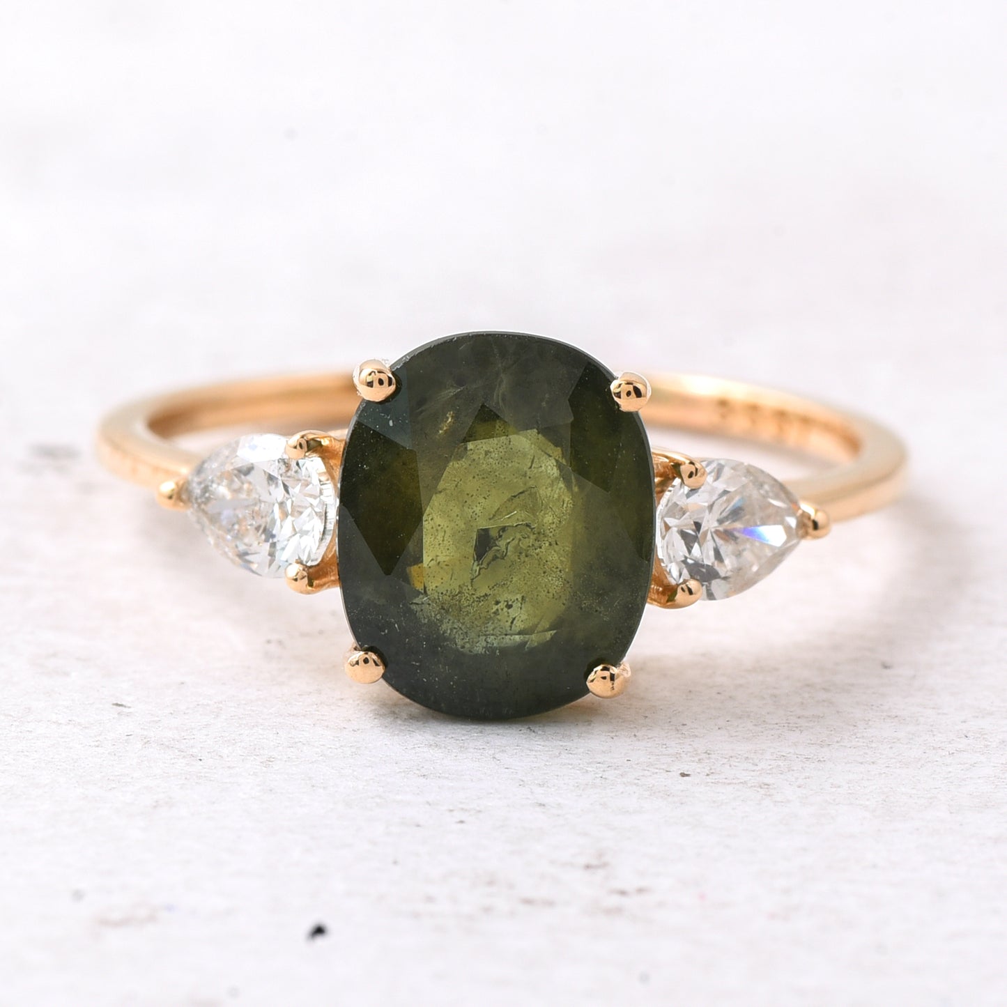3.21 Ct Oval Mixed Cut Natural Green Sapphire 14K Gold Ring