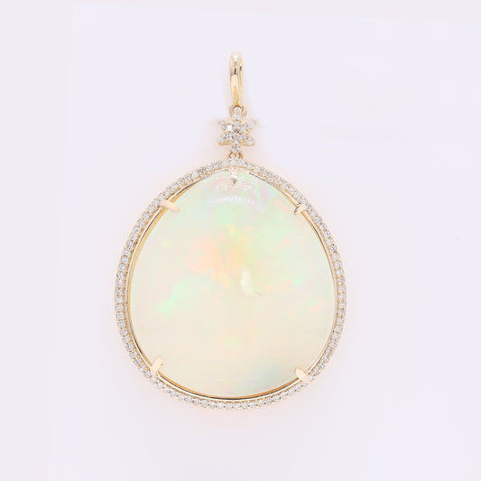 38.20 Ct Pear Cabochon Natural Opal 14K Gold Pendant