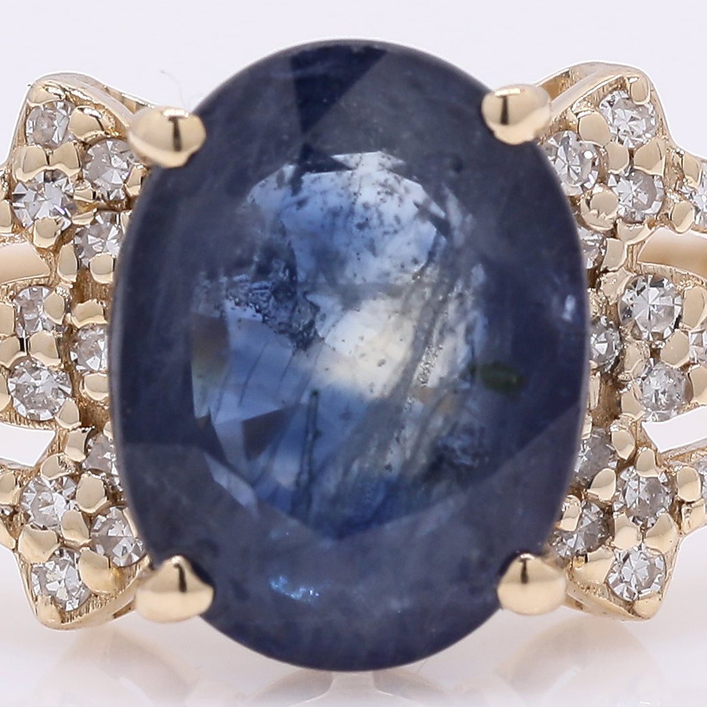 2.35 Ct Oval Mixed Cut Natural Sapphire 14K Gold Ring