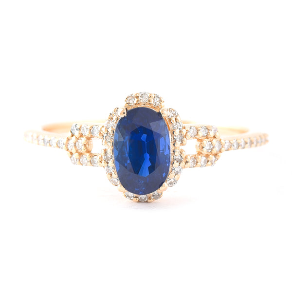 1.18 Ct Oval Mixed Cut Natural Sapphire 14K Gold Ring
