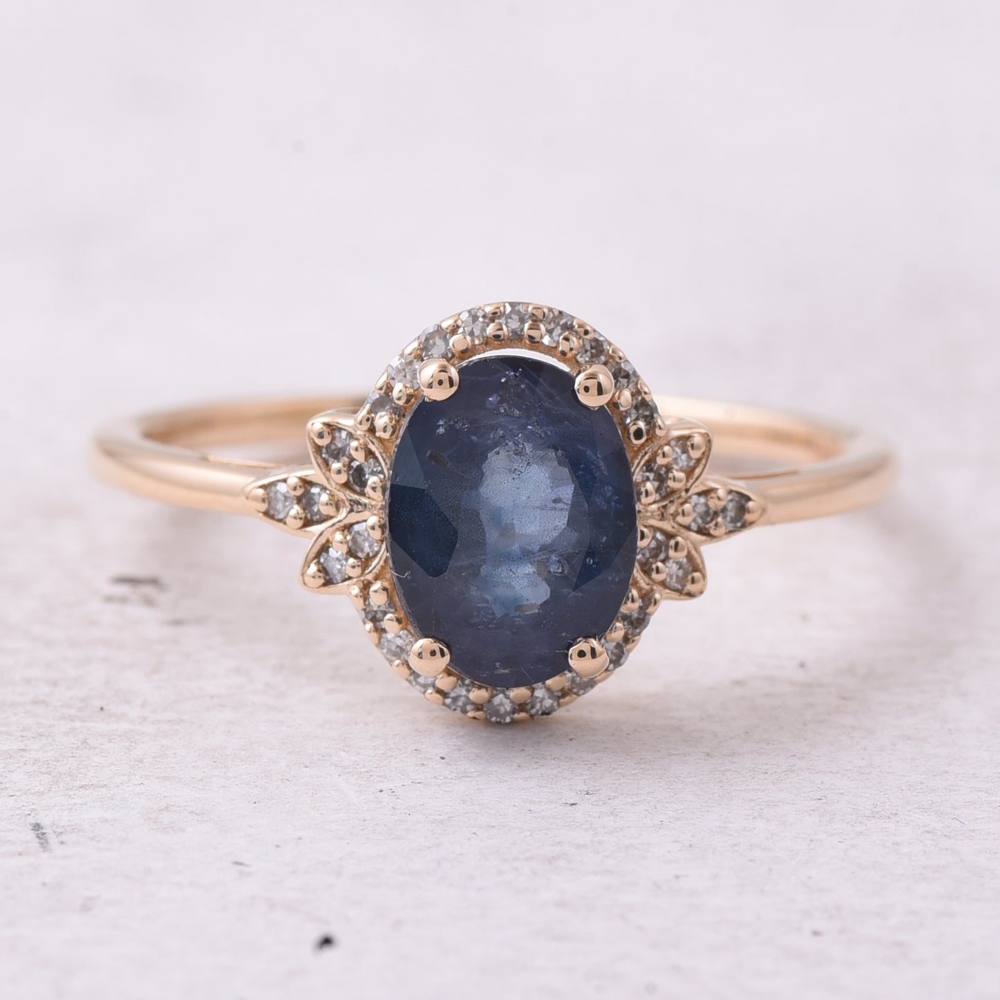 1.86 Ct Oval Mixed Cut Natural Sapphire 14K Gold Ring