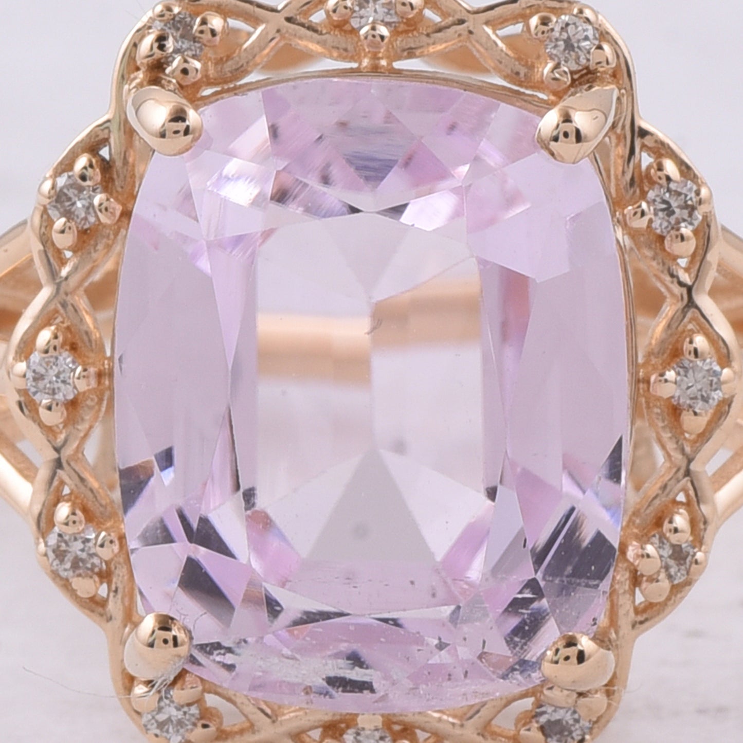 6.09 Ct Cushion Natural Kunzite 14K Gold Ring