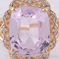 6.09 Ct Cushion Natural Kunzite 14K Gold Ring