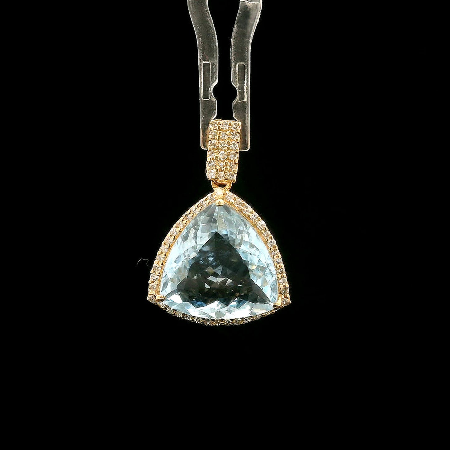 4.53 Ct Triangle Mixed Cut Natural Aquamarine 14K Gold Pendant