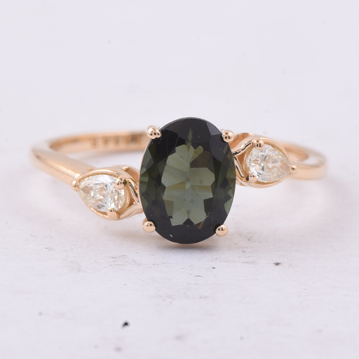 1.57 Ct Oval Natural Green Tourmaline 14K Gold Ring