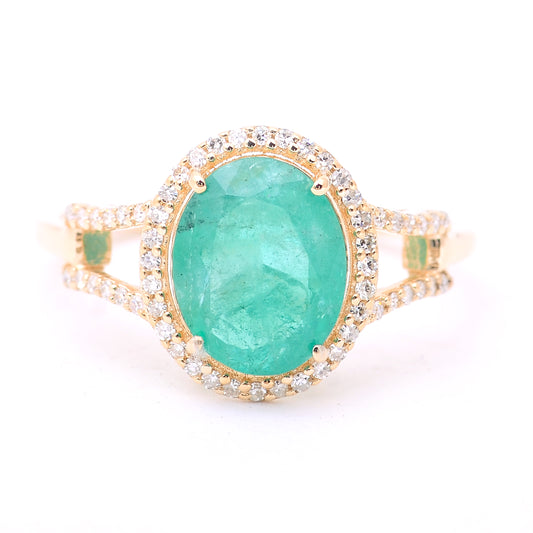 2.00 Ct Oval Mixed Cut Natural Emerald 14K Gold Ring