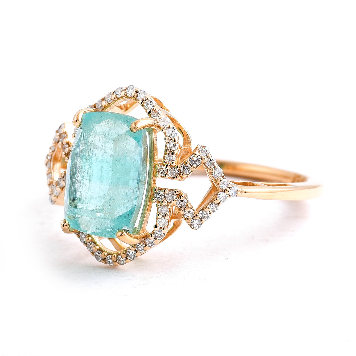 3.10 Ct Cushion Mixed Cut Natural Emerald 14K Gold Ring