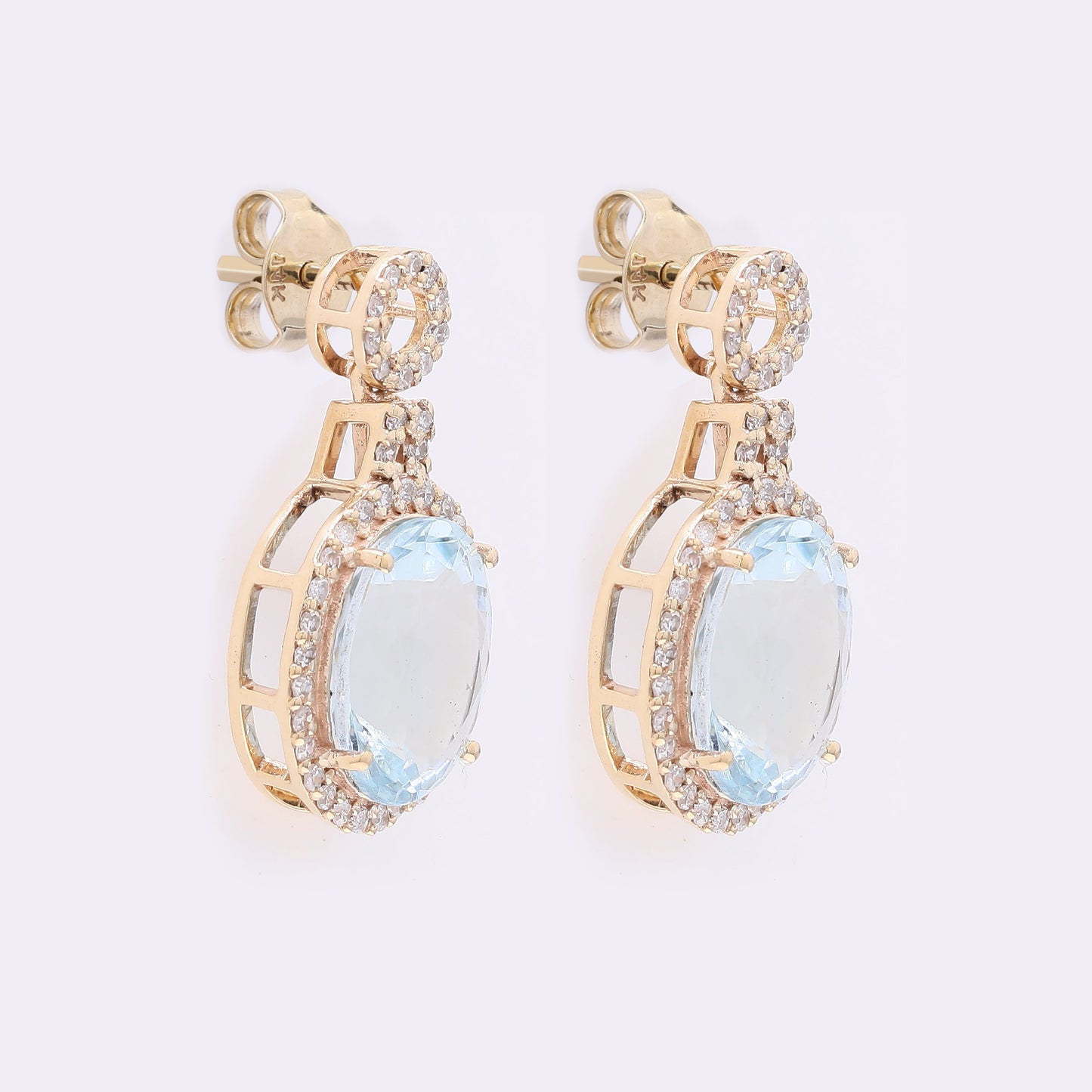 3.58 Ct Oval Mixed Cut Natural Aquamarine 14K Gold Earrings