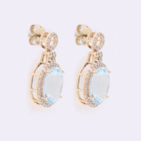 3.58 Ct Oval Mixed Cut Natural Aquamarine 14K Gold Earrings