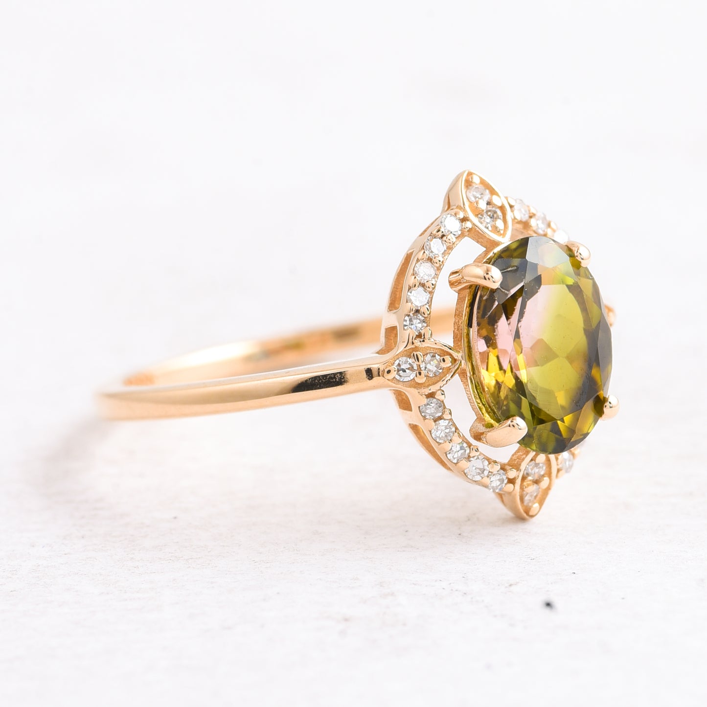 1.34 Ct Oval Mixed Cut Natural Tourmaline 14K Gold Ring