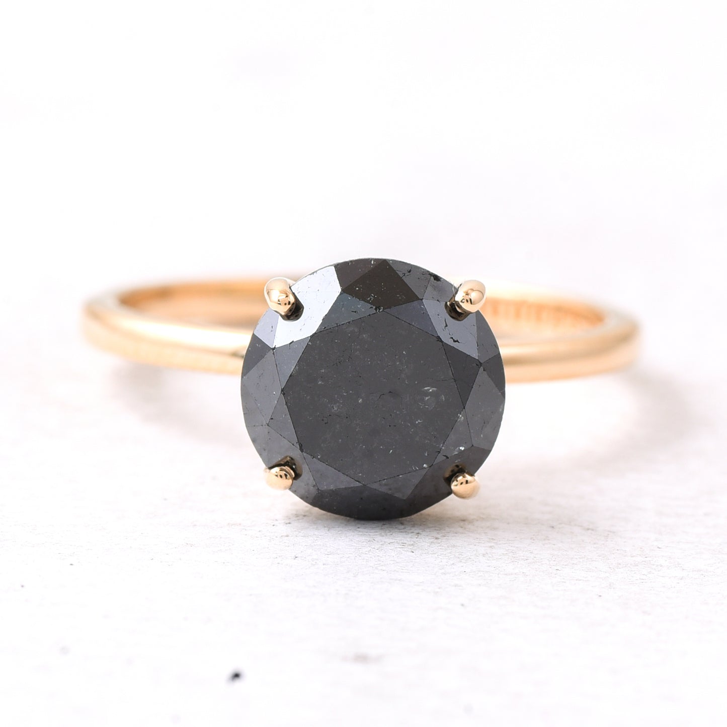 3.28 Ct Round Black Diamond 14K Gold Ring