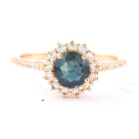 1.37 Ct Round Mixed Cut Natural Sapphire 14K Gold Ring