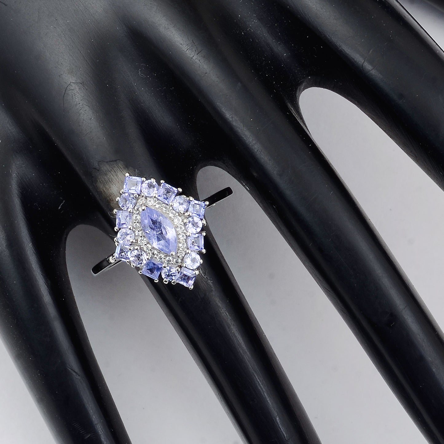 1.36 Ct Marquise Mixed Cut, Square Step Cut, Round Mixed Cut Natural Tanzanite 950 Platinum Ring