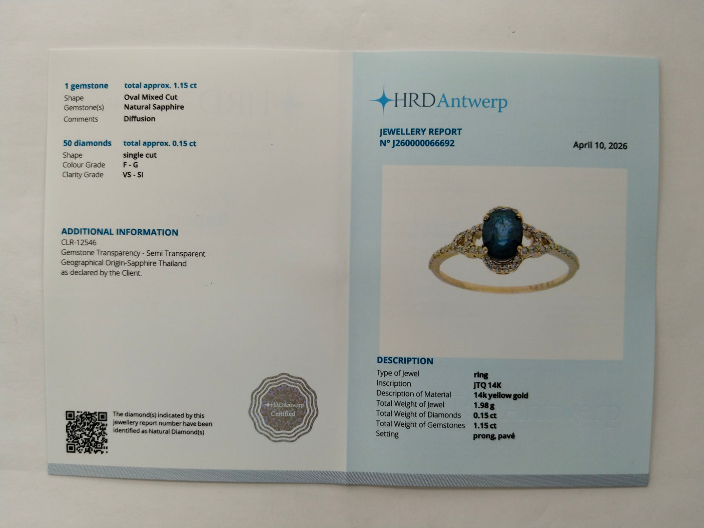 1.30 Ct Oval Mixed Cut Natural Sapphire 14K Gold Ring