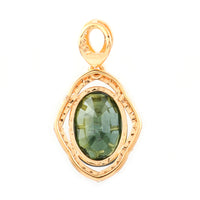 2.98 Ct Oval Mixed Cut Natural Green Sapphire 14K Gold Pendant