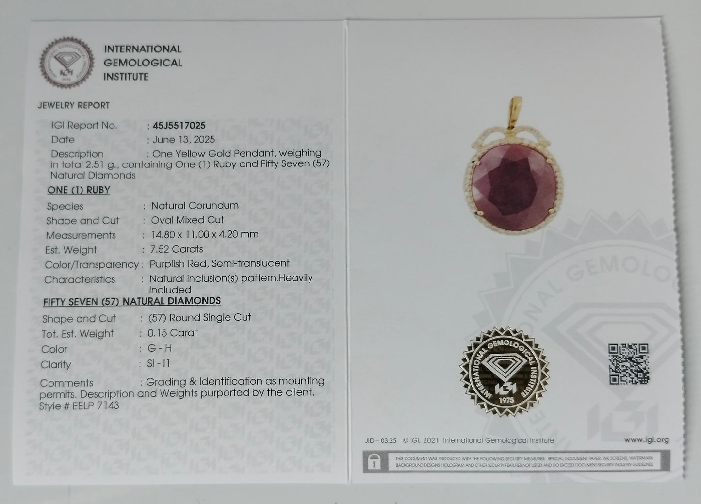 7.67 Ct Oval Mixed Cut Natural Corundum Ruby 14K Gold Pendant
