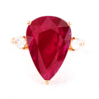 9.40 Ct Pear Cut Natural Corundum Ruby 18K Gold Ring