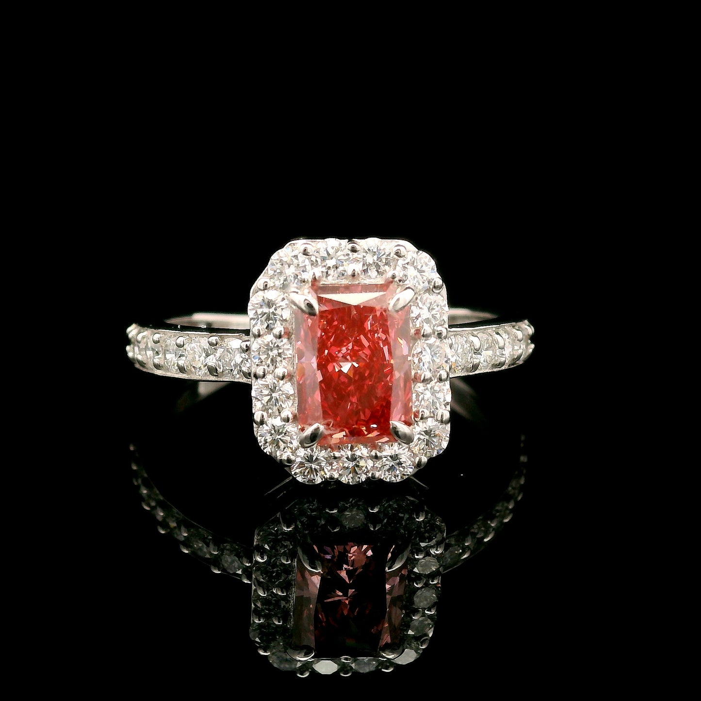 1.74 Carats Fancy Vivid Pink Lab Grown Diamond 14K Gold Ring