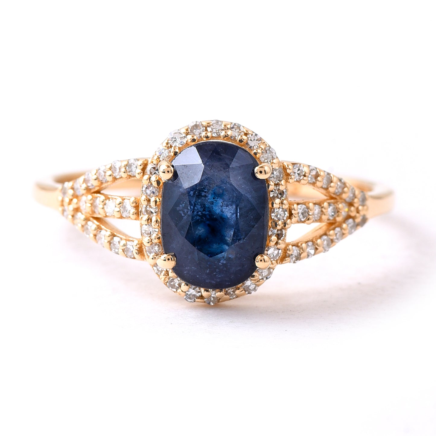 1.94 Ct Oval Mixed Cut Natural Sapphire 14K Gold Ring