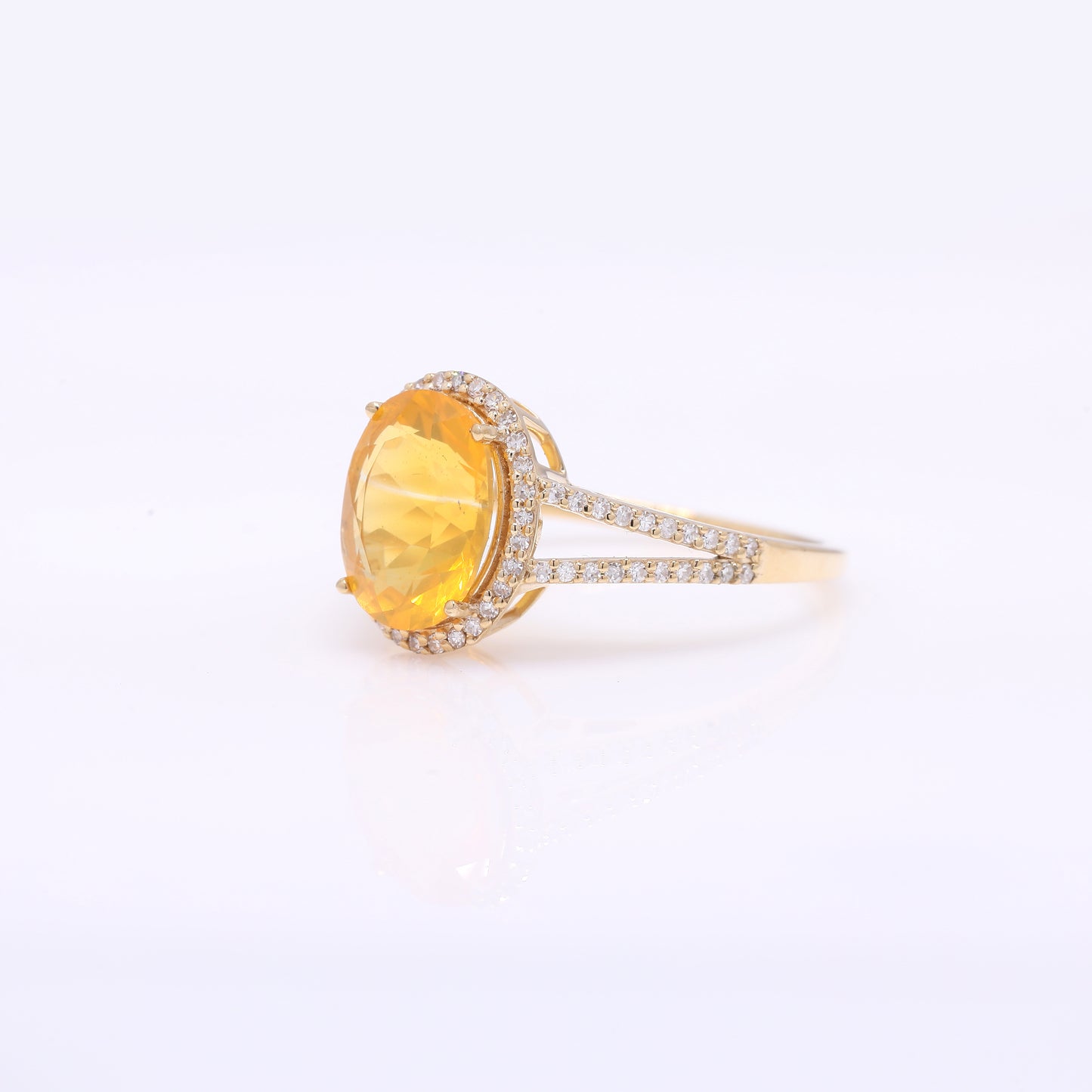 1.95 Ct Oval Mixed Cut Natural Fire Opal 14K Gold Ring