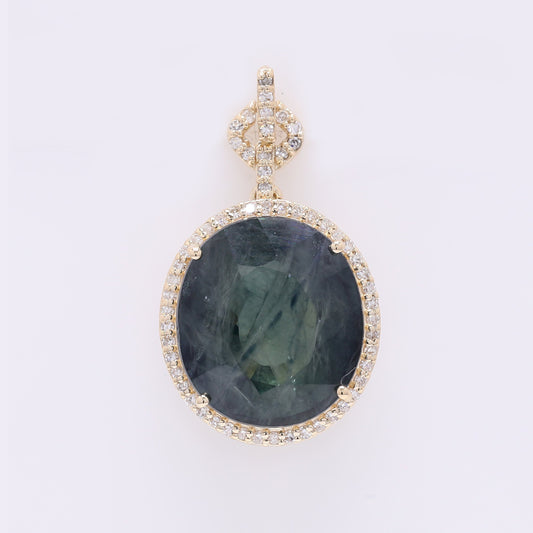 10.31 Ct Oval Mixed Cut Natural Sapphire 14K Gold Pendant