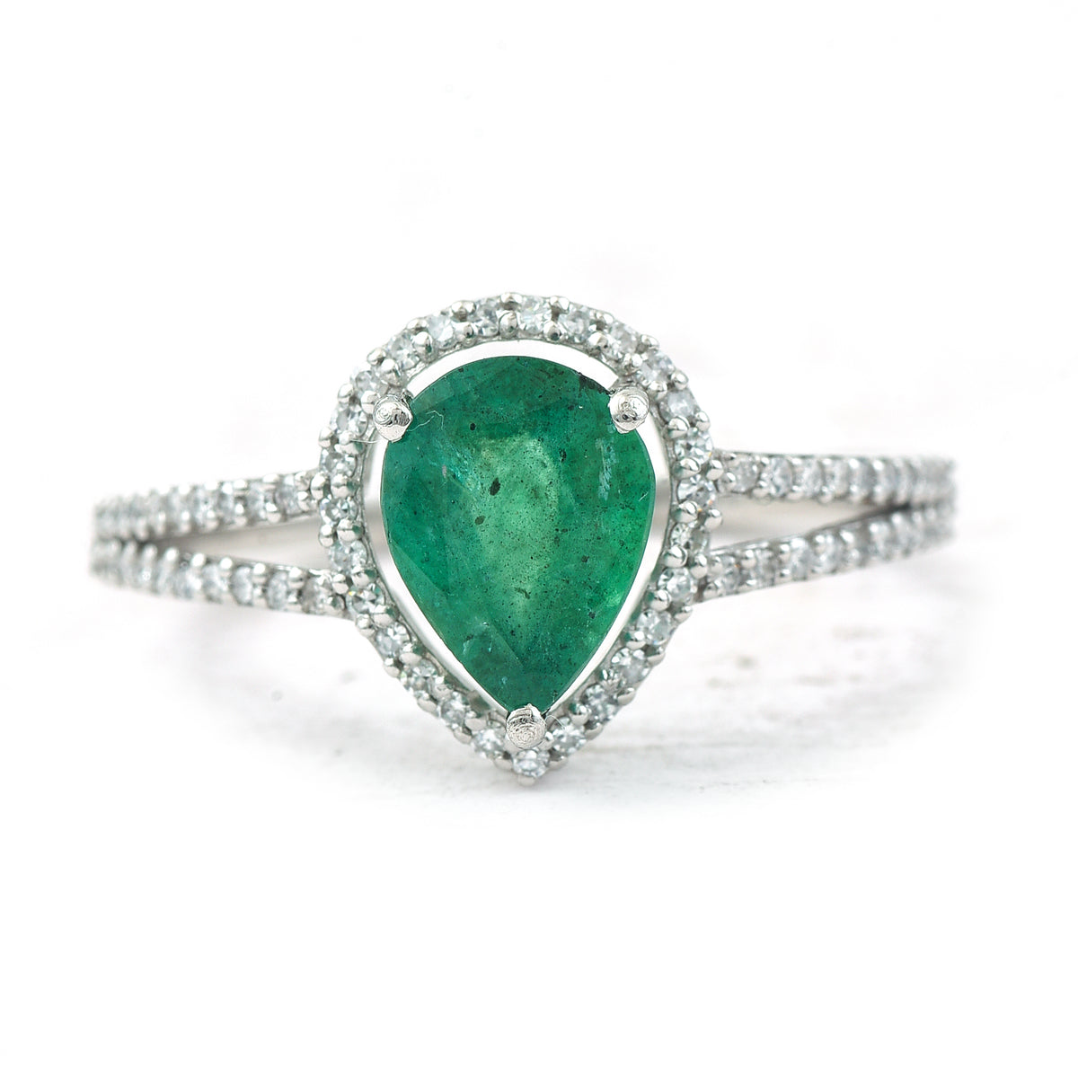 1.55 Ct Pear Mixed Cut Natural Emerald 950 Platinum Ring