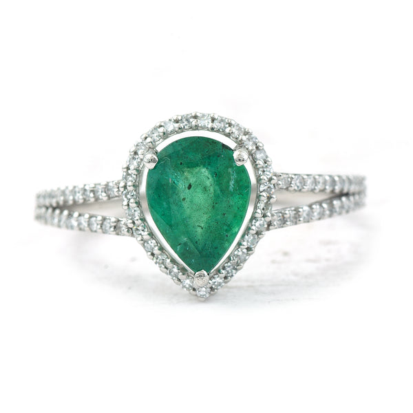 1.55 Ct Pear Mixed Cut Natural Emerald 950 Platinum Ring