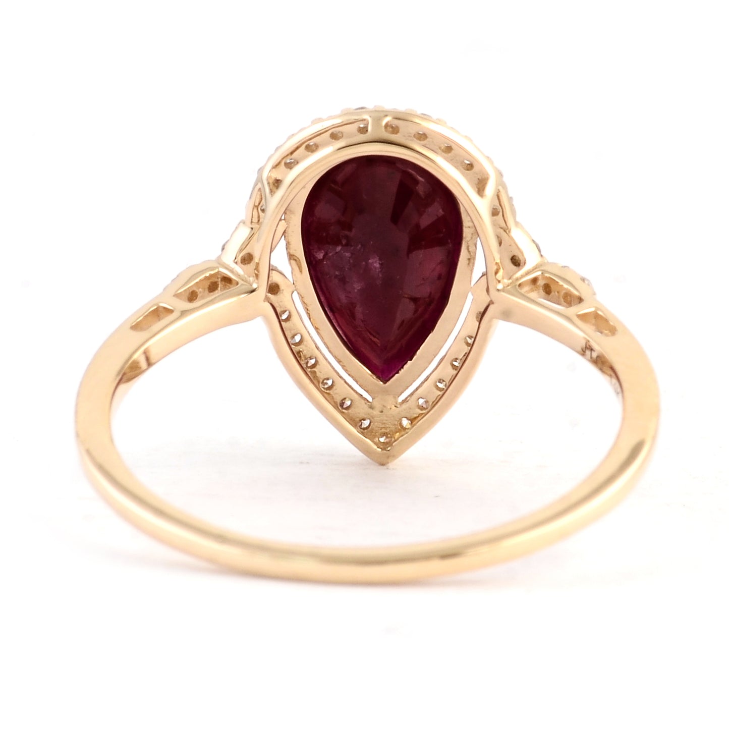 2.17 Ct Pear Mixed Cut Natural Corundum Ruby 14K Gold Ring