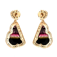 5.73 Ct Fancy Carving Natural Tourmaline 14K Gold Earrings