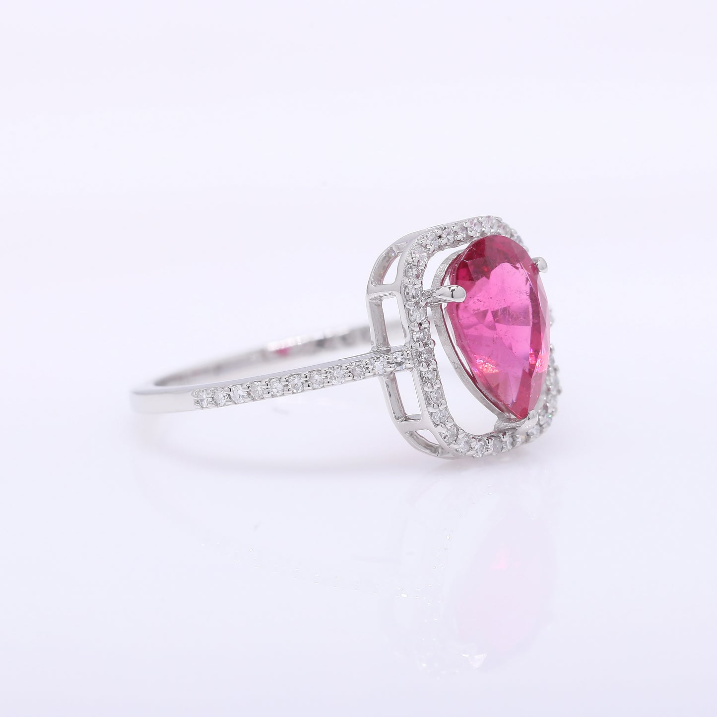 1.57 Ct Pear Mixed Cut Natural Pink Tourmaline 950 Platinum Ring