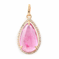 5.31 Ct Pear Cabochon Natural Pink Tourmaline 14K Gold Pendant