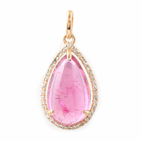 5.31 Ct Pear Cabochon Natural Pink Tourmaline 14K Gold Pendant